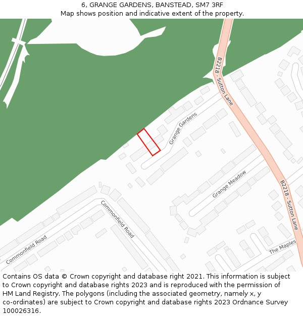 6, GRANGE GARDENS, BANSTEAD, SM7 3RF: Location map and indicative extent of plot