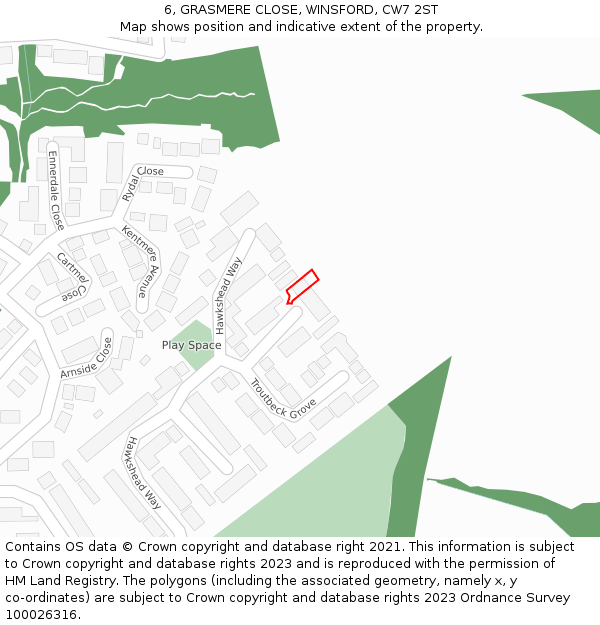 6, GRASMERE CLOSE, WINSFORD, CW7 2ST: Location map and indicative extent of plot