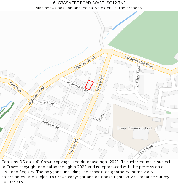 6, GRASMERE ROAD, WARE, SG12 7NP: Location map and indicative extent of plot