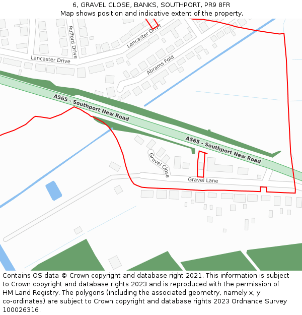 6, GRAVEL CLOSE, BANKS, SOUTHPORT, PR9 8FR: Location map and indicative extent of plot