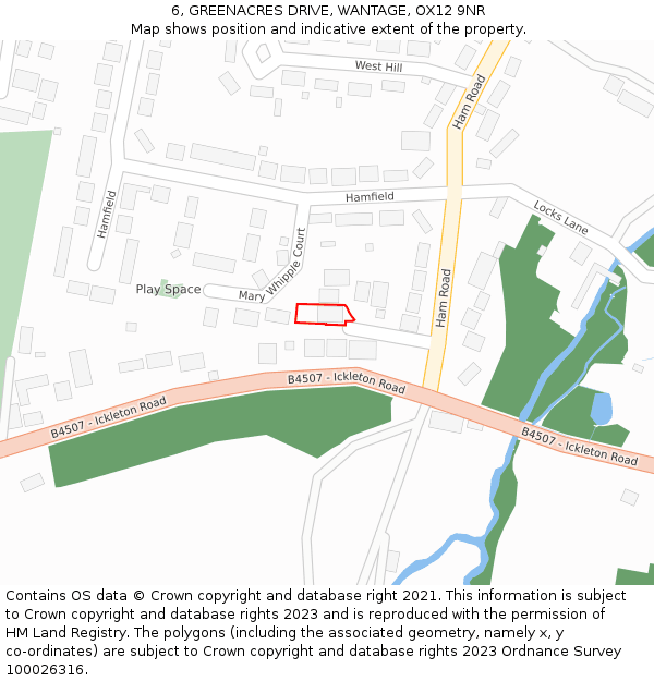6, GREENACRES DRIVE, WANTAGE, OX12 9NR: Location map and indicative extent of plot