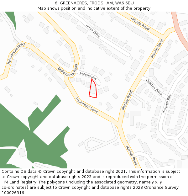 6, GREENACRES, FRODSHAM, WA6 6BU: Location map and indicative extent of plot