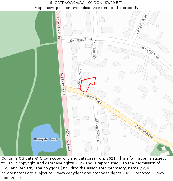 6, GREENOAK WAY, LONDON, SW19 5EN: Location map and indicative extent of plot