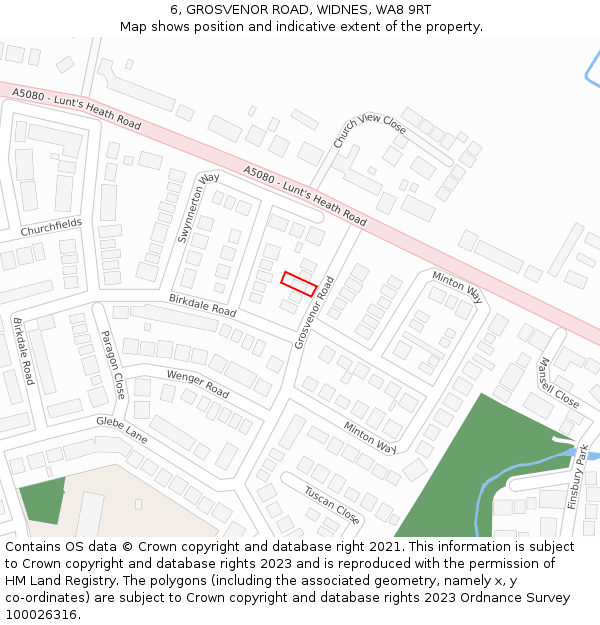 6, GROSVENOR ROAD, WIDNES, WA8 9RT: Location map and indicative extent of plot