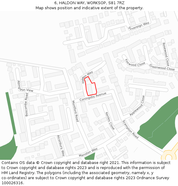 6, HALDON WAY, WORKSOP, S81 7RZ: Location map and indicative extent of plot