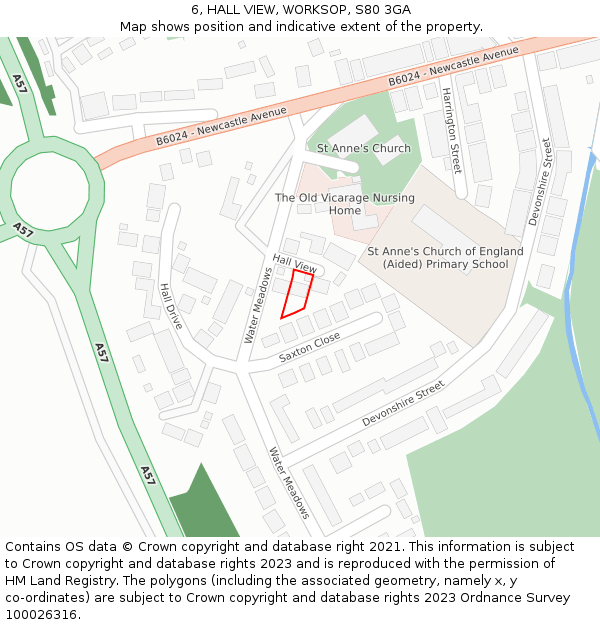 6, HALL VIEW, WORKSOP, S80 3GA: Location map and indicative extent of plot