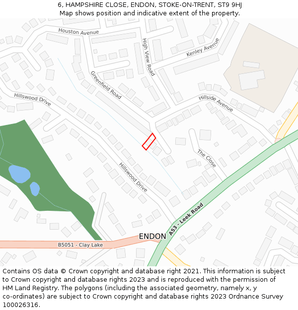 6, HAMPSHIRE CLOSE, ENDON, STOKE-ON-TRENT, ST9 9HJ: Location map and indicative extent of plot