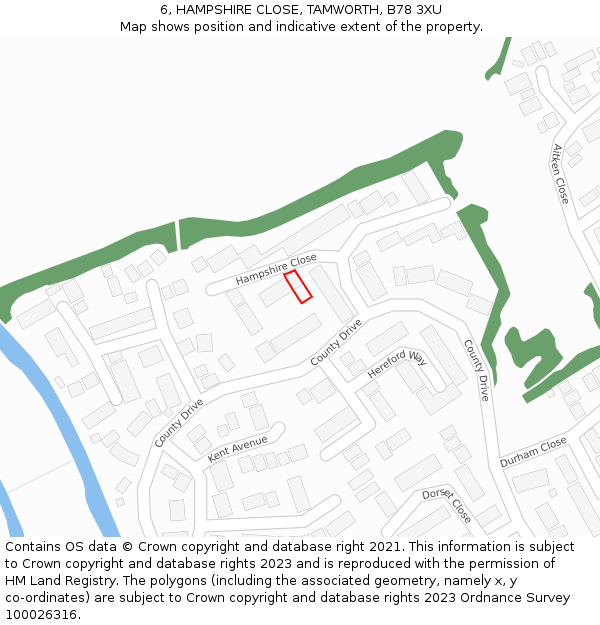 6, HAMPSHIRE CLOSE, TAMWORTH, B78 3XU: Location map and indicative extent of plot