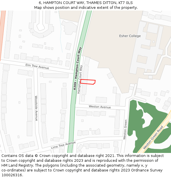 6, HAMPTON COURT WAY, THAMES DITTON, KT7 0LS: Location map and indicative extent of plot