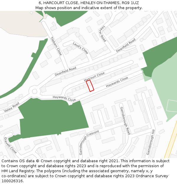 6, HARCOURT CLOSE, HENLEY-ON-THAMES, RG9 1UZ: Location map and indicative extent of plot