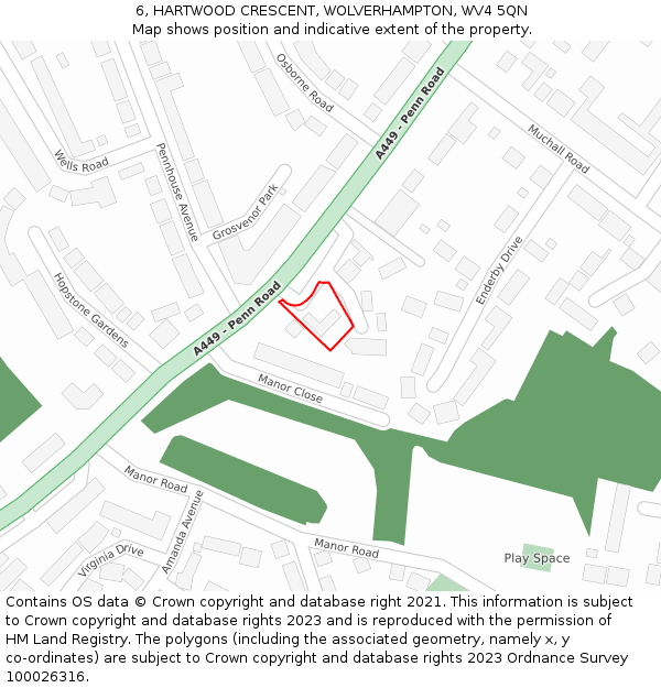 6, HARTWOOD CRESCENT, WOLVERHAMPTON, WV4 5QN: Location map and indicative extent of plot