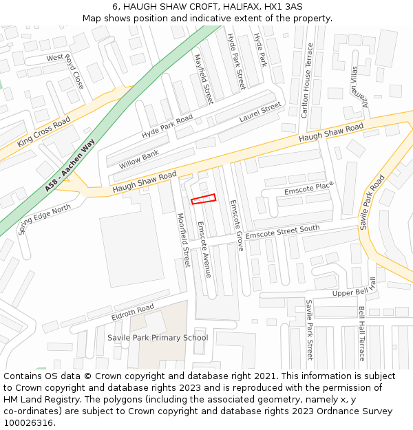 6, HAUGH SHAW CROFT, HALIFAX, HX1 3AS: Location map and indicative extent of plot