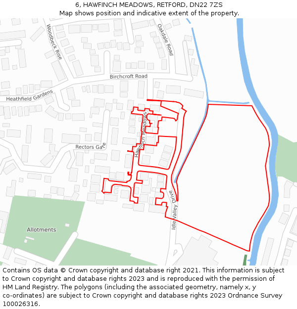 6, HAWFINCH MEADOWS, RETFORD, DN22 7ZS: Location map and indicative extent of plot
