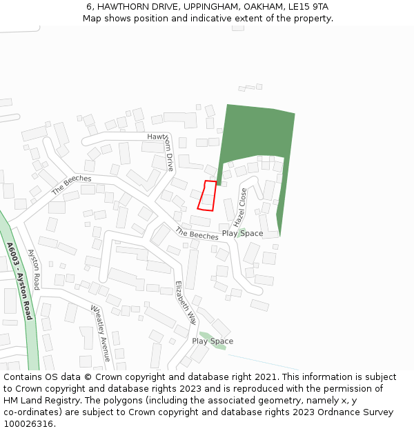 6, HAWTHORN DRIVE, UPPINGHAM, OAKHAM, LE15 9TA: Location map and indicative extent of plot