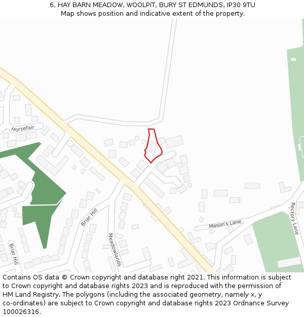 6, HAY BARN MEADOW, WOOLPIT, BURY ST EDMUNDS, IP30 9TU: Location map and indicative extent of plot