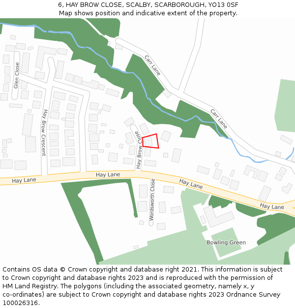 6, HAY BROW CLOSE, SCALBY, SCARBOROUGH, YO13 0SF: Location map and indicative extent of plot