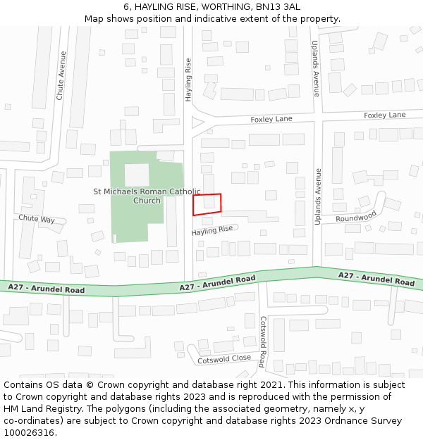 6, HAYLING RISE, WORTHING, BN13 3AL: Location map and indicative extent of plot