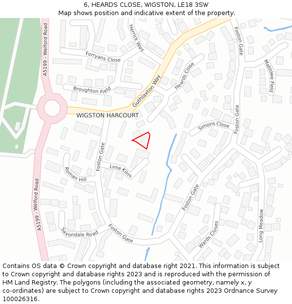 6, HEARDS CLOSE, WIGSTON, LE18 3SW: Location map and indicative extent of plot