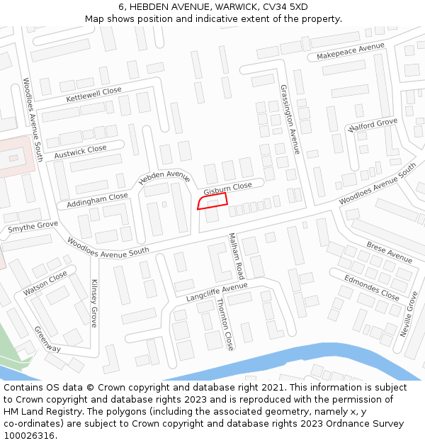 6, HEBDEN AVENUE, WARWICK, CV34 5XD: Location map and indicative extent of plot