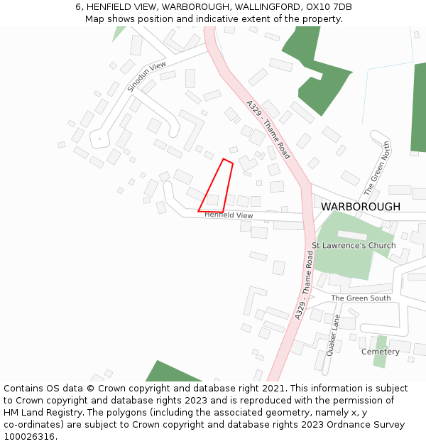 6, HENFIELD VIEW, WARBOROUGH, WALLINGFORD, OX10 7DB: Location map and indicative extent of plot