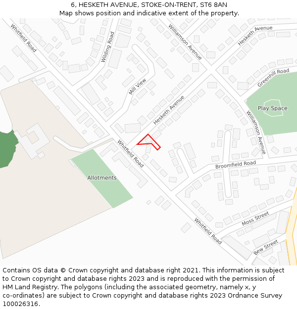 6, HESKETH AVENUE, STOKE-ON-TRENT, ST6 8AN: Location map and indicative extent of plot