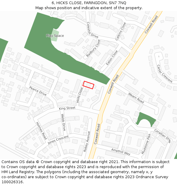 6, HICKS CLOSE, FARINGDON, SN7 7NQ: Location map and indicative extent of plot