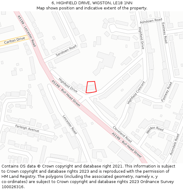 6, HIGHFIELD DRIVE, WIGSTON, LE18 1NN: Location map and indicative extent of plot