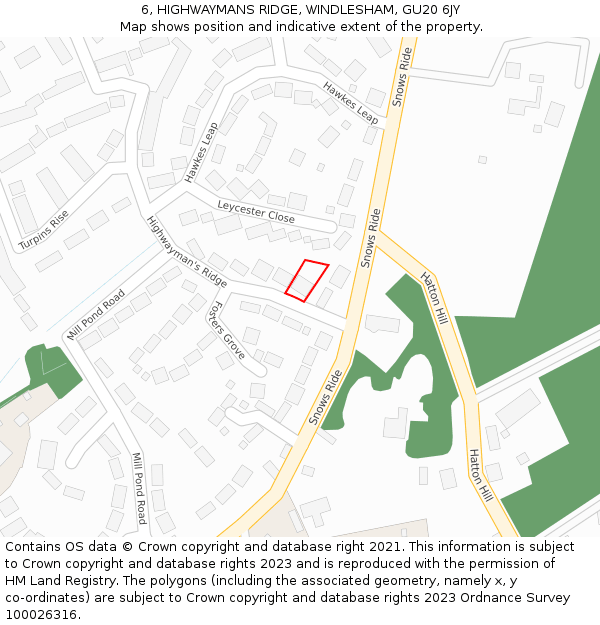 6, HIGHWAYMANS RIDGE, WINDLESHAM, GU20 6JY: Location map and indicative extent of plot