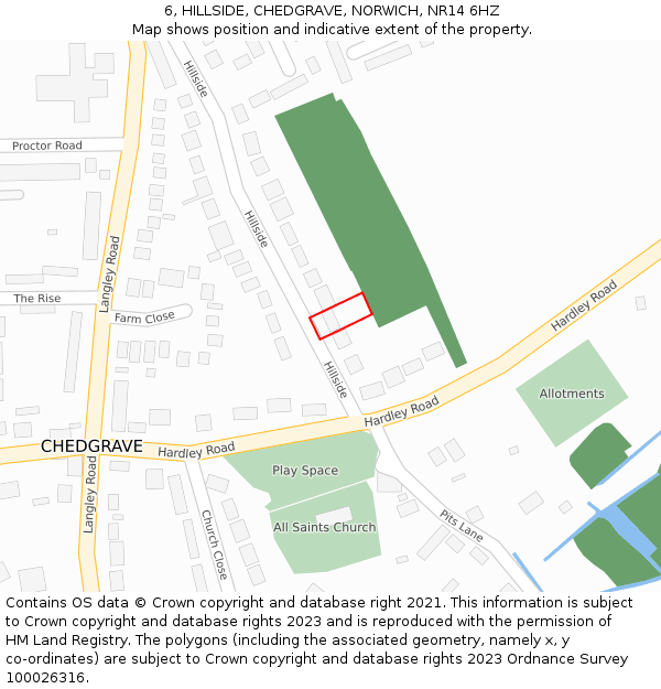 6, HILLSIDE, CHEDGRAVE, NORWICH, NR14 6HZ: Location map and indicative extent of plot