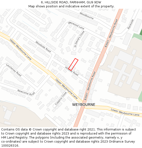 6, HILLSIDE ROAD, FARNHAM, GU9 9DW: Location map and indicative extent of plot