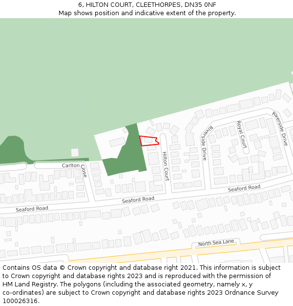 6, HILTON COURT, CLEETHORPES, DN35 0NF: Location map and indicative extent of plot