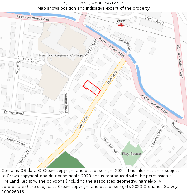 6, HOE LANE, WARE, SG12 9LS: Location map and indicative extent of plot