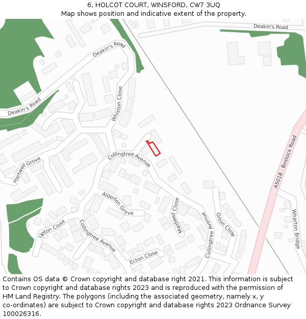 6, HOLCOT COURT, WINSFORD, CW7 3UQ: Location map and indicative extent of plot