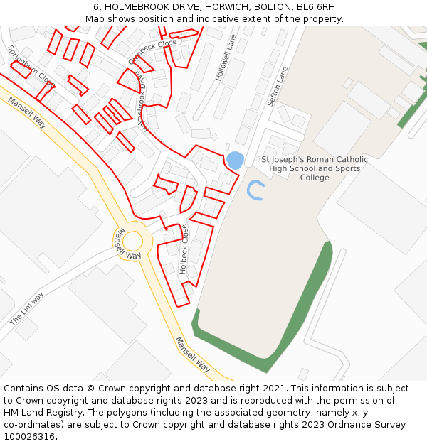6, HOLMEBROOK DRIVE, HORWICH, BOLTON, BL6 6RH: Location map and indicative extent of plot