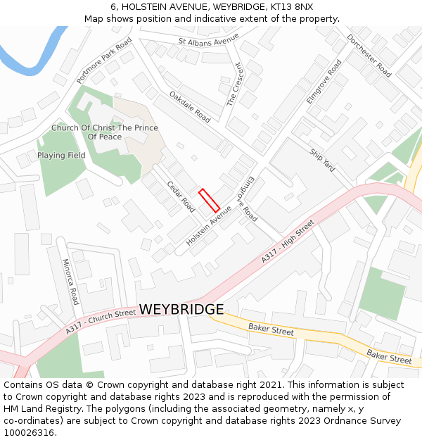 6, HOLSTEIN AVENUE, WEYBRIDGE, KT13 8NX: Location map and indicative extent of plot