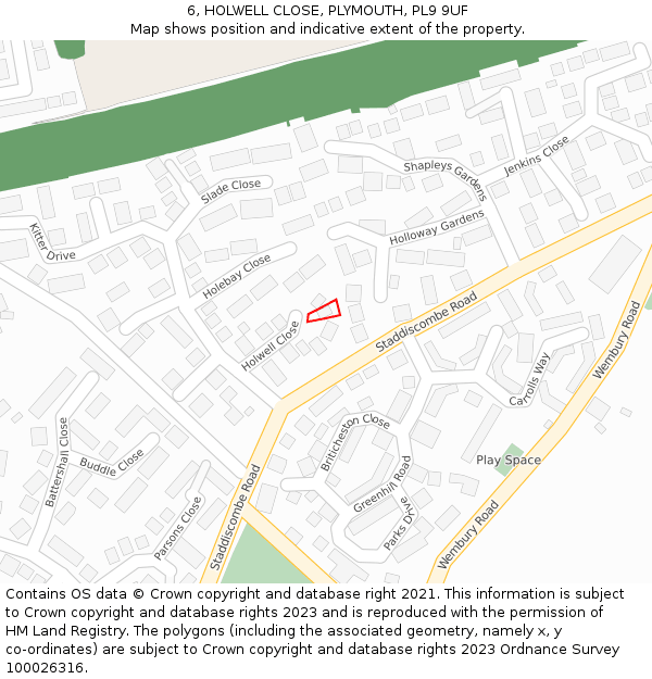 6, HOLWELL CLOSE, PLYMOUTH, PL9 9UF: Location map and indicative extent of plot