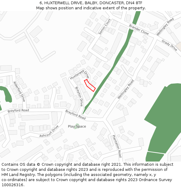 6, HUXTERWELL DRIVE, BALBY, DONCASTER, DN4 8TF: Location map and indicative extent of plot