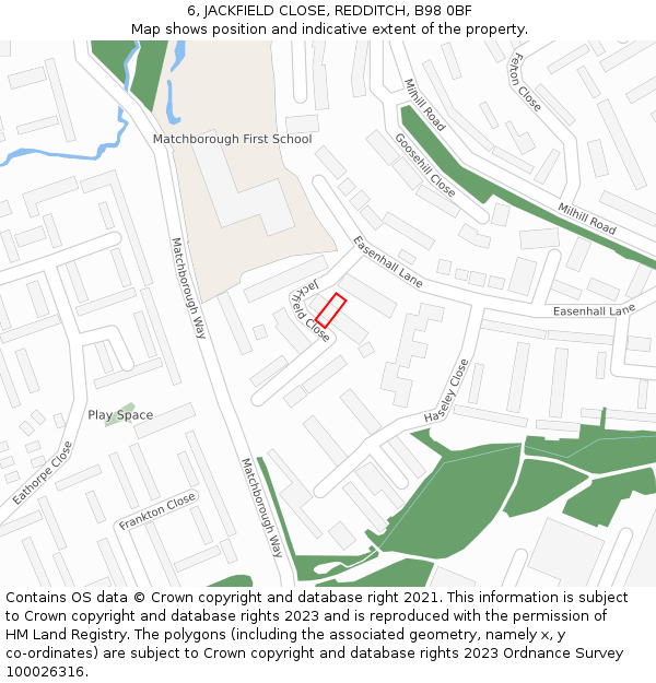 6, JACKFIELD CLOSE, REDDITCH, B98 0BF: Location map and indicative extent of plot