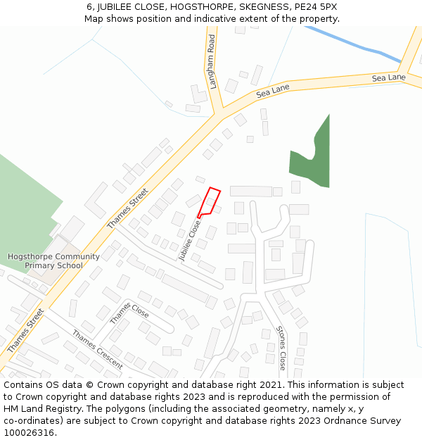 6, JUBILEE CLOSE, HOGSTHORPE, SKEGNESS, PE24 5PX: Location map and indicative extent of plot