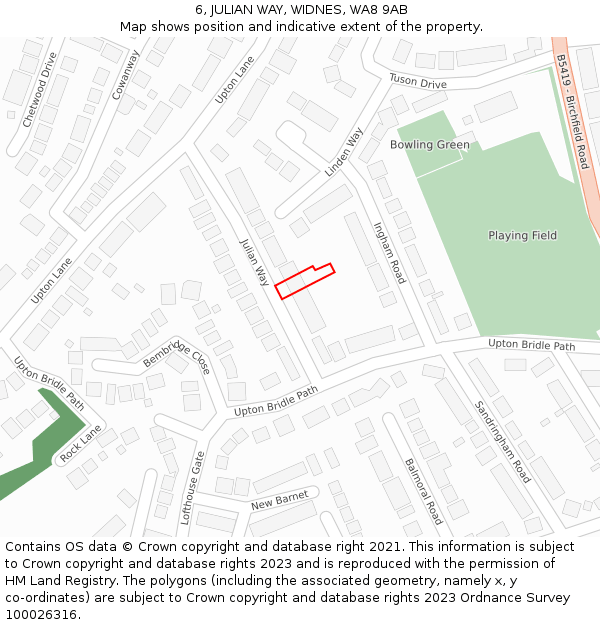 6, JULIAN WAY, WIDNES, WA8 9AB: Location map and indicative extent of plot