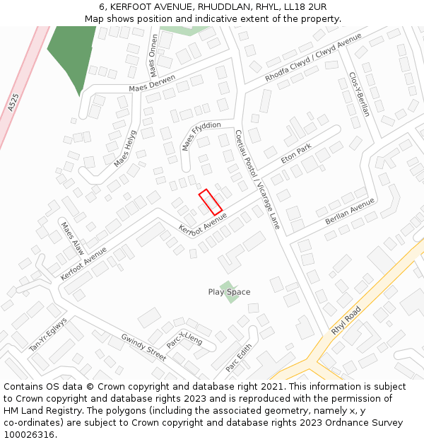 6, KERFOOT AVENUE, RHUDDLAN, RHYL, LL18 2UR: Location map and indicative extent of plot