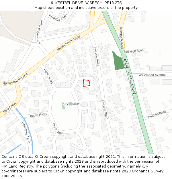 6, KESTREL DRIVE, WISBECH, PE13 2TS: Location map and indicative extent of plot