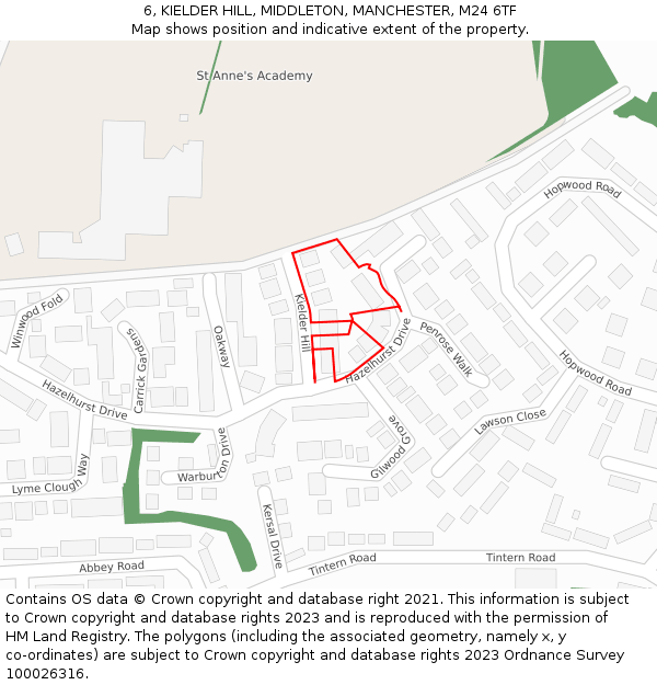 6, KIELDER HILL, MIDDLETON, MANCHESTER, M24 6TF: Location map and indicative extent of plot