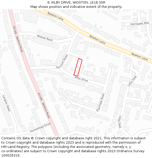 6, KILBY DRIVE, WIGSTON, LE18 3SR: Location map and indicative extent of plot