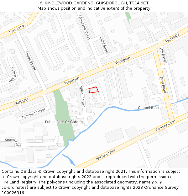 6, KINDLEWOOD GARDENS, GUISBOROUGH, TS14 6GT: Location map and indicative extent of plot