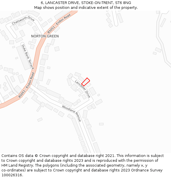 6, LANCASTER DRIVE, STOKE-ON-TRENT, ST6 8NG: Location map and indicative extent of plot
