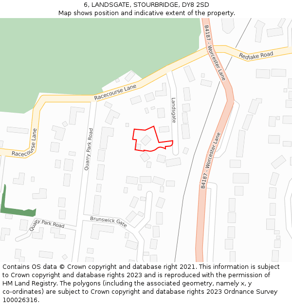 6, LANDSGATE, STOURBRIDGE, DY8 2SD: Location map and indicative extent of plot