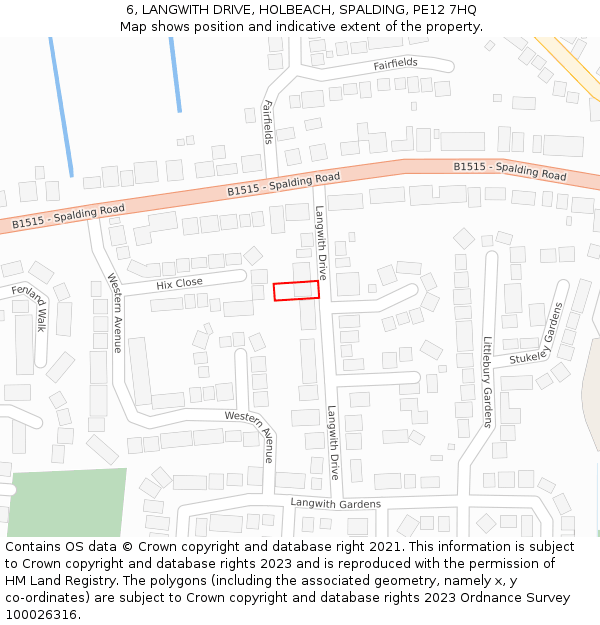 6, LANGWITH DRIVE, HOLBEACH, SPALDING, PE12 7HQ: Location map and indicative extent of plot