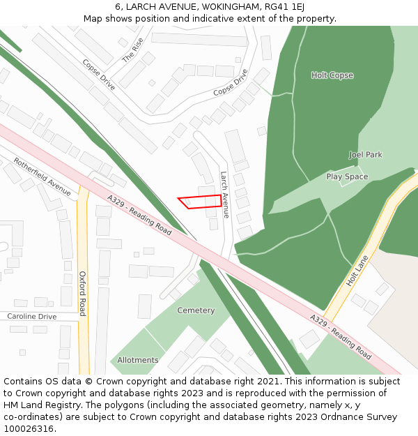 6, LARCH AVENUE, WOKINGHAM, RG41 1EJ: Location map and indicative extent of plot