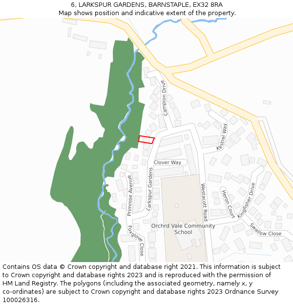 6, LARKSPUR GARDENS, BARNSTAPLE, EX32 8RA: Location map and indicative extent of plot